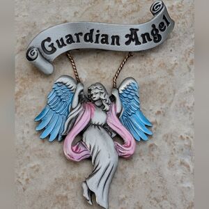 Vintage Spooniques Signed Guardian Angel Brooch
